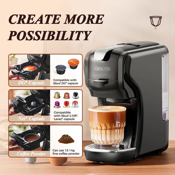 Cafelffe Kapselkaffemaskine, 19 Bar Tryk, 2 Kop Kapacitet,Sort, EU