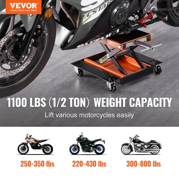 Motorcykellyft, 500 kg kapacitet, bärbar design,1100 LBS