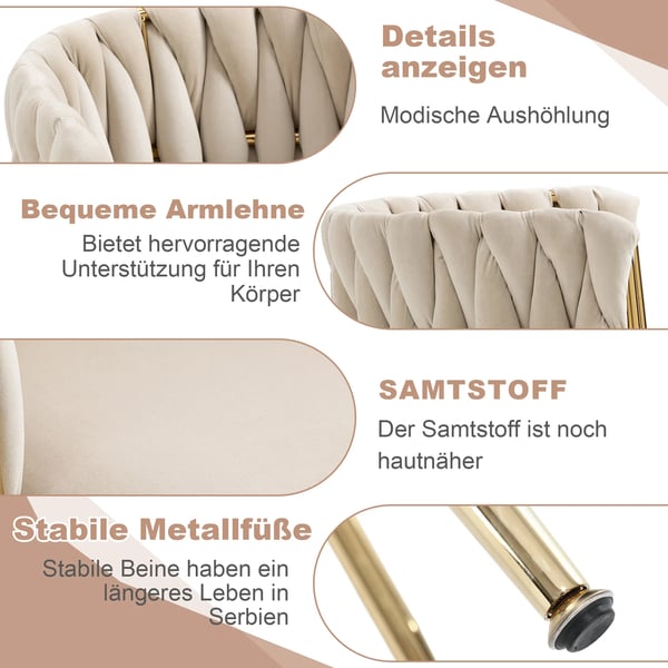 Matstol, Sammetstyg, Elegant Design,Elfenben - Sammet - Skum