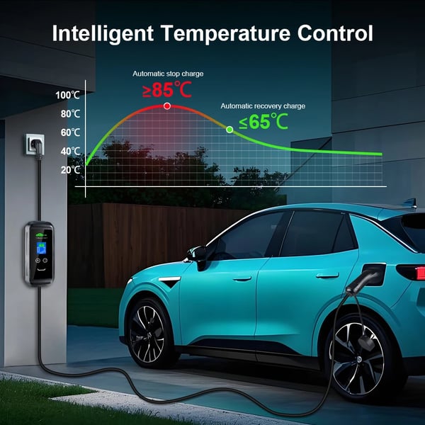 Bærbar EV-lader, justerbare strømindstillinger, Tuya-appkontrol,APP-11kw-10M Total, TYPE2