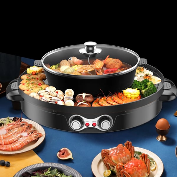 Elektrisk Hot Pot, 2-i-1 Madlavningsfunktion, Effektiv Temperaturkontrol,sort