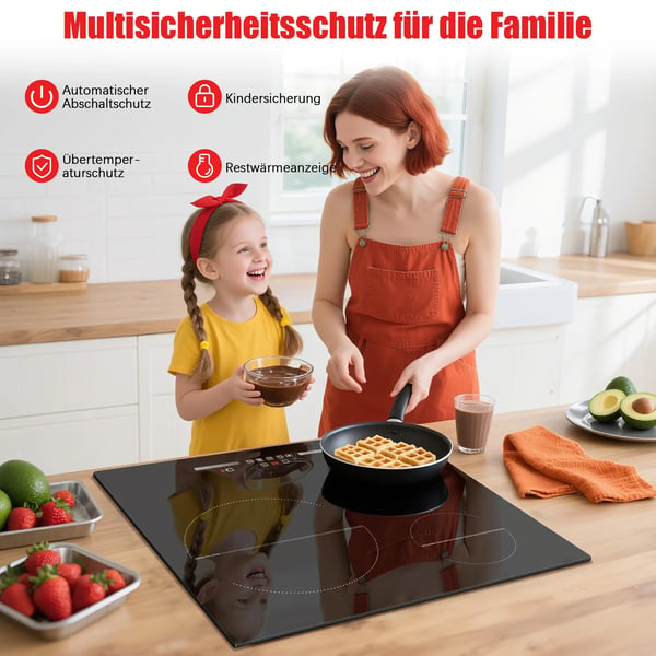 Induktionshäll, 3 Matlagningszoner, Boostfunktion,svart