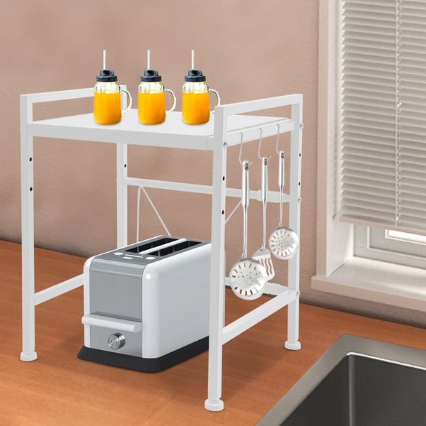 Mikroovnshylde, Udvidelig Design, 2-Lags Opbevaring,HVID