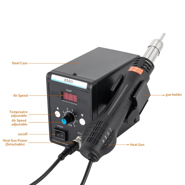 Varmluftsreparationsstation, 700W effekt, justerbar temperaturinterval,sort