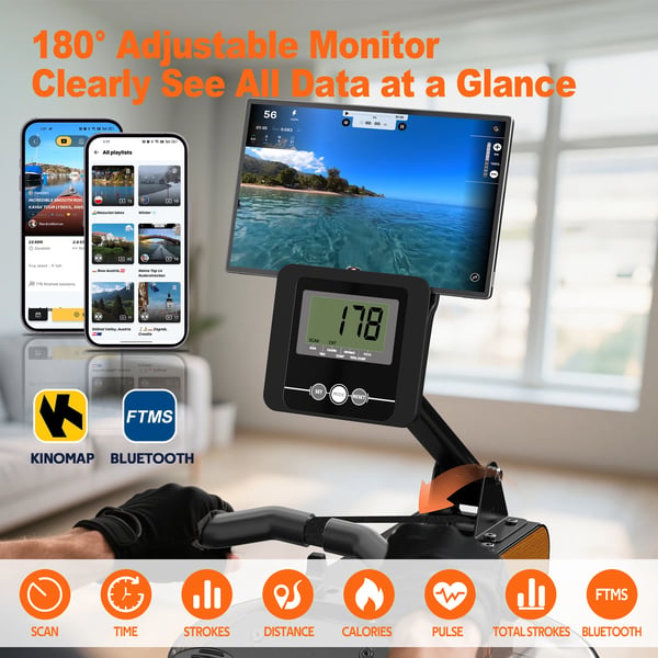 Roningmaskine, Stålramme, 72 x 20 x 22 tommer, 300 lbs kapacitet, Vandmodstand, Justerbar tablet-holder
