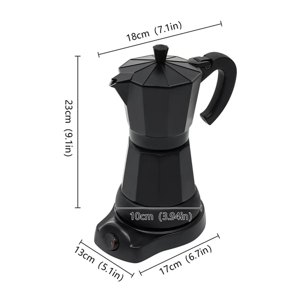 Elektrisk Espresso Maskine, 6 Kopper Kapacitet, Induktionskompatibel,sort