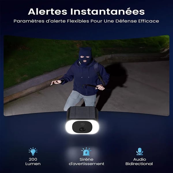 Trådløst udendørs WiFi-overvågningskamera, integreret solpanel, Full HD 1080P, farve nattevision
