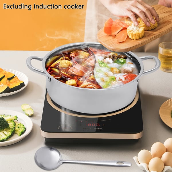 Hot Pot, Dobbelt Kompartment, Inkluderer Låg og Redskaber,Sølv