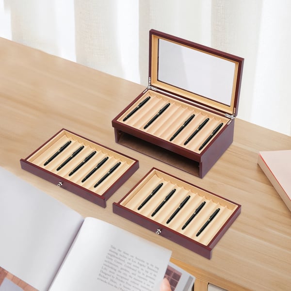 Pen Display Case, 3-lags design, rummer 34 penne,Rød