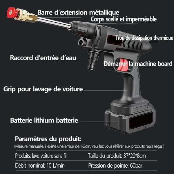Trådløs Højtryks Bilvasker, 30000mAh Batteri, 60Bar Tryk,30000mAh