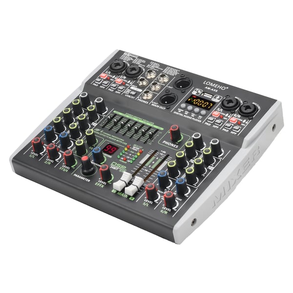 LOMEHO Mini 6 Kanals Mixer, Bluetooth Funktion, 99 DSP Effekter,AM-AX6 EU