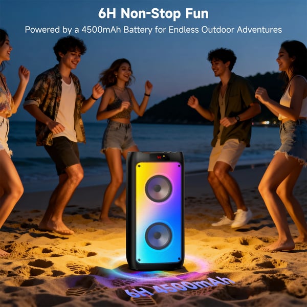 Karaoke Maskine, 20W Udgange, 8-Timers Batterilevetid, Bluetooth Kompatibilitet, Inkluderer 2 Trådløse Mikrofoner, Diskolys Effekter