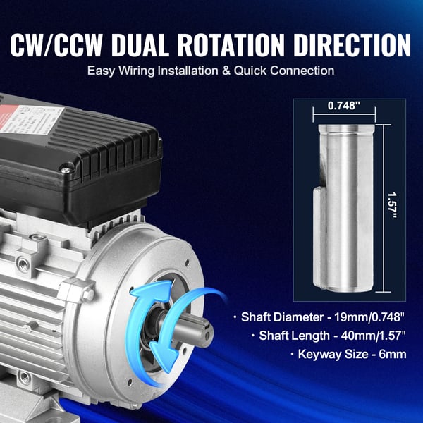 VEVOR Elektrisk AC-motor, 0,75 kW effekt, 2850 RPM hastighet, 1400 varv per minut
