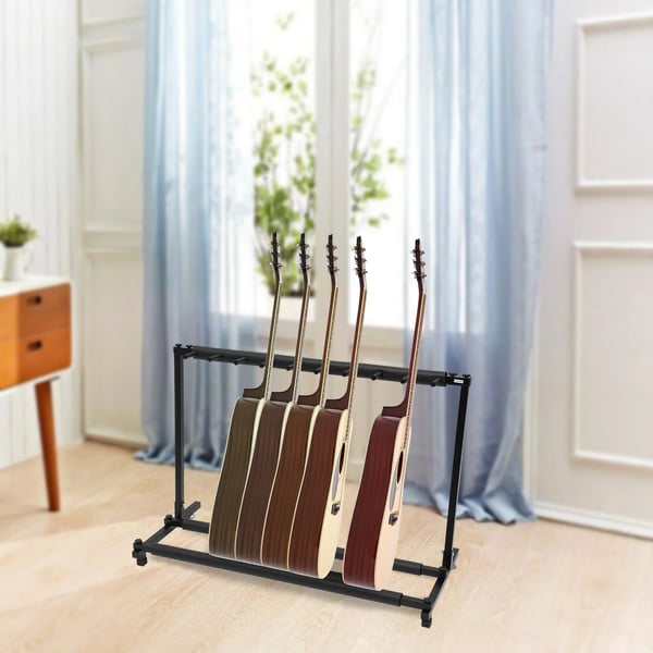Fällbart Gitarrstativ, Järnmaterial, Dimensioner 110x47x73cm, Fällbar Bärbar Design, Vikt 3.2kg, Rymmer 9 Gitarrer
