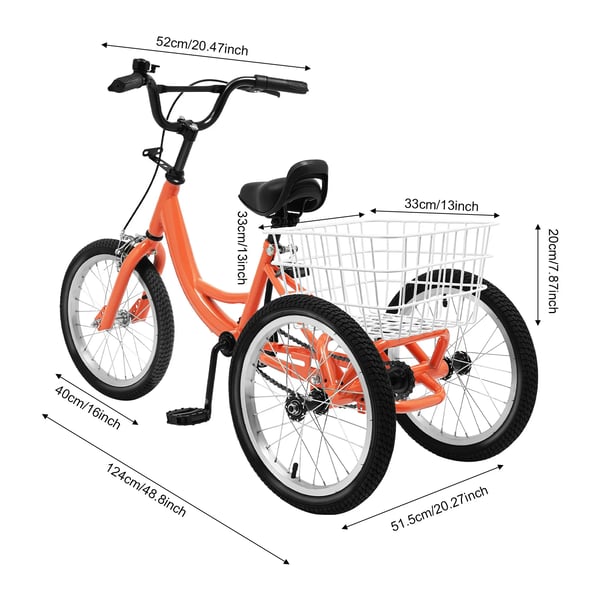 Børnecykel, ramme i højkulstofstål, 14 tommer hjul, dobbelt V-bremse system, 50 kg kapacitet, stor bagkurv