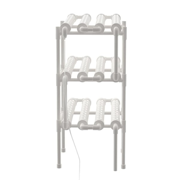 Hydroponisk grøntsagsdyrkningssystem, 3 lag, 108 plantepositioner, 12 rør, PVC-materiale, næringsfilmteknik