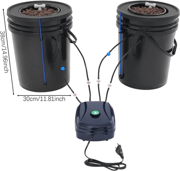 Hydroponisk Vækstsysten, 2 Plantere, 18,93L Kapacitet Hver, 12W Luftpumpe, Støjniveau 50dB, Dimensioner 30cm x 38cm