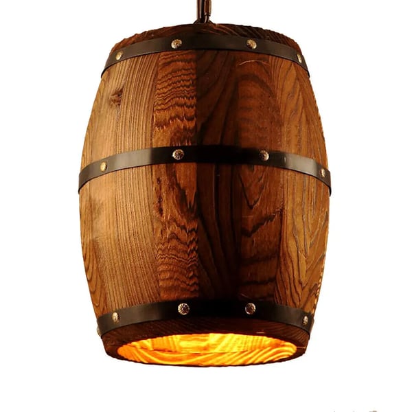 Pendellampe, Træ og Jern, Spænding 85-265V, Maksimal Effekt 60W, Tønde Størrelse 24cm x 24cm x 30cm, Justerbar Kædelængde 10-90cm