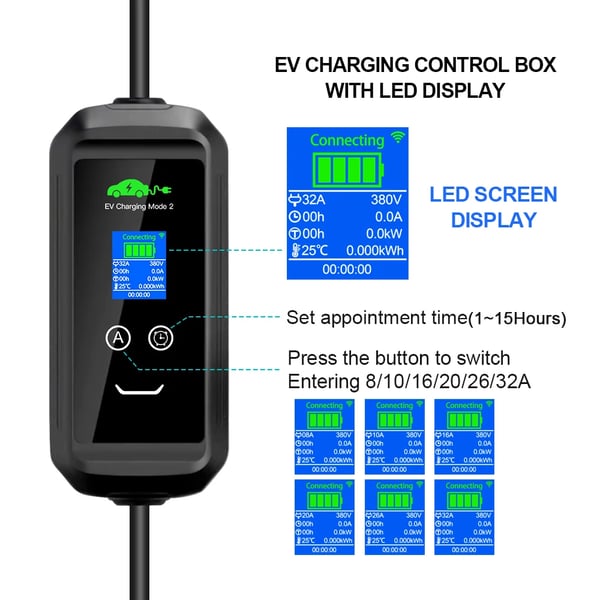 Mobil EV-lader, 22KW AC-opladning, Smart Wi-Fi-kontrol,Type2
