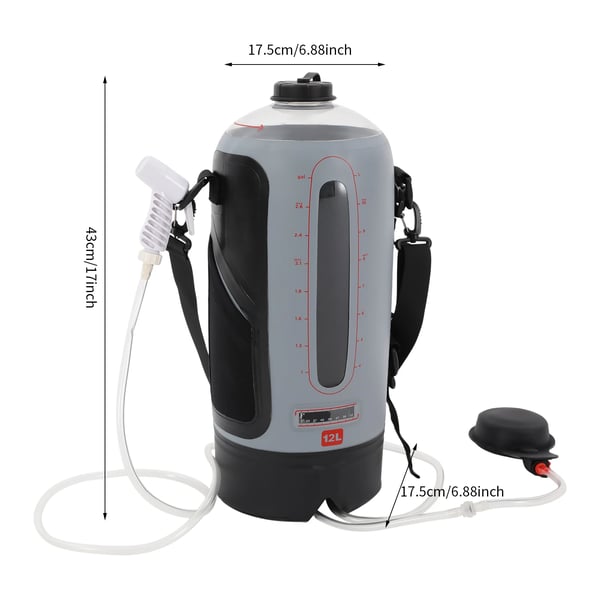Campingdusch, 12L kapacitet, bärbart trycksystem,svart
