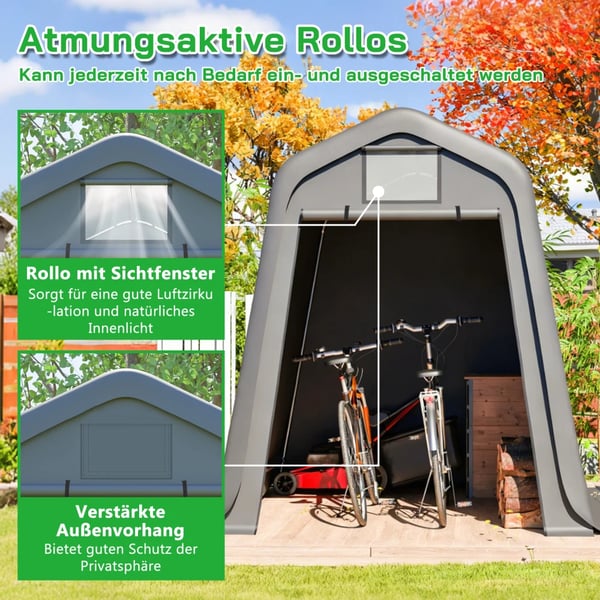 Carport, Vandtæt Materiale, Holdbar Stålramme,7x12FT, Grå