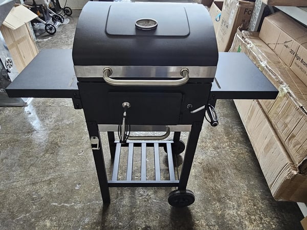 Stort Kul BBQ Røgegrill, Integreret Temperaturmåler, Højdejusterbar,sort