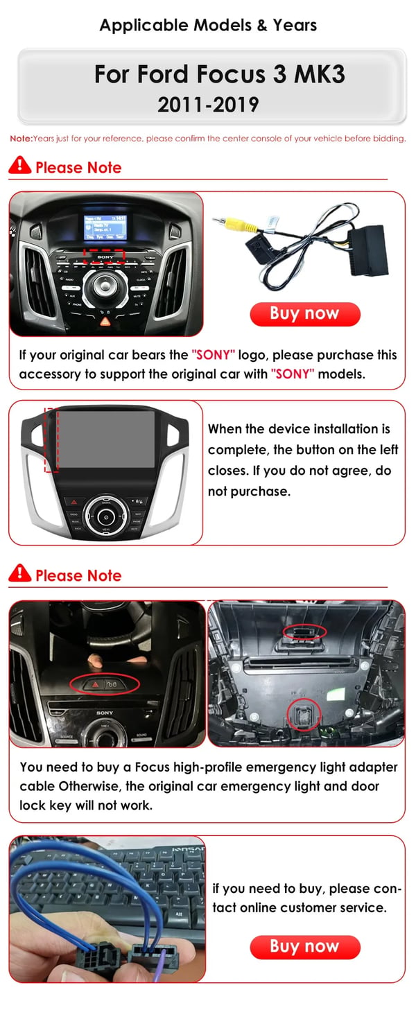 Autoradio Ramme til Ford Focus MK3, Double Din Kompatibilitet, Strømkabel Inkluderet, 9 Tommer Skærmstørrelse, CE Certificeret, Effektiv Installation