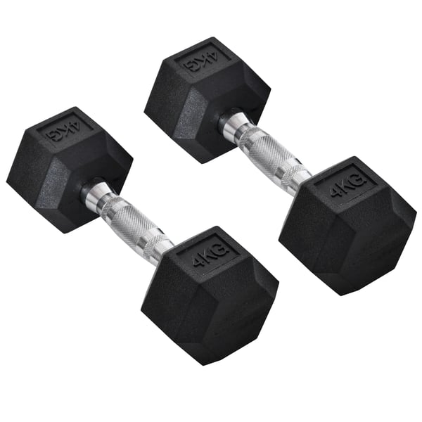 Hantelset, 4 kg individuell vikt, hexagonal design, metallanslutningsstång, svart