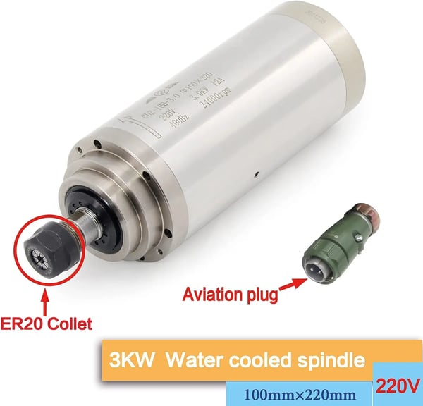 CNC-vesijäähdytteinen spindelimoottori, 3 kW teho, 24000 rpm nopeus, ER20 kolvi