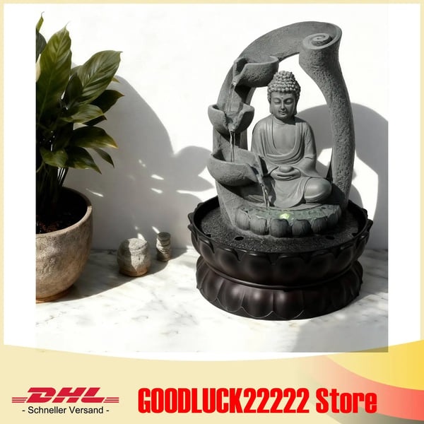 Bordfontän, Buddha-statydesign, Inomhusvattenfunktion,grå