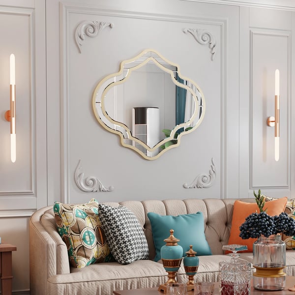 Væg Spejl, Dekorativt Design, Facetteret Glas,Guld