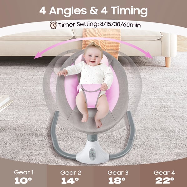 Babysving, Elektrisk, 4-Hastighedsfunktion,Pink