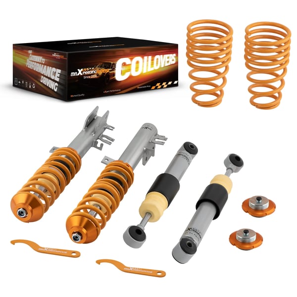 Coilovers, Justerbar Højde 30-65mm, Fjedersats Foran 7kg/mm, Fjedersats Bag 2.5kg/mm, Samlet Længde Foran 360-530mm, Samlet Længde Bag 265-365mm