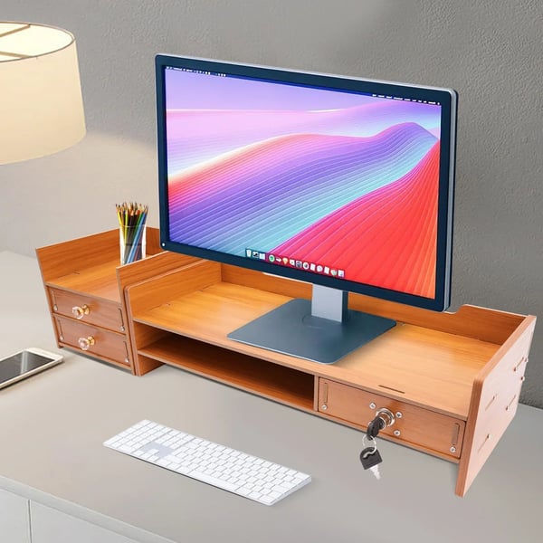 Monitorställ, 3 lådor, ergonomisk design,Trä