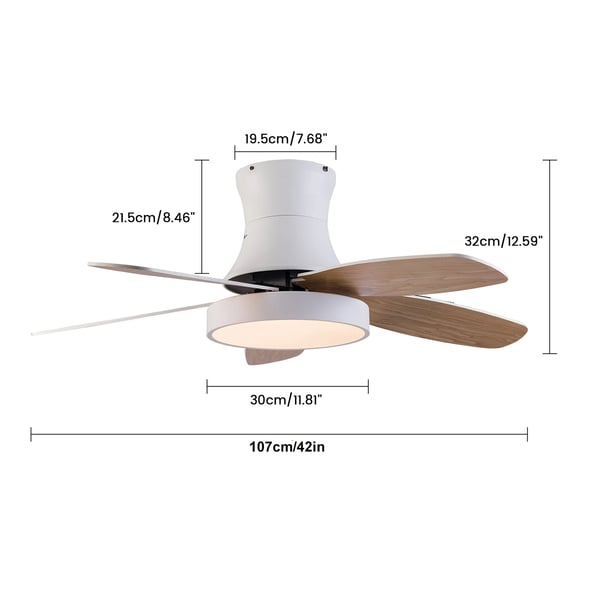 Flush Mount Loftventilator, 6-Hastigheds Kontrol, Energi-Effektiv LED Lys,Brun
