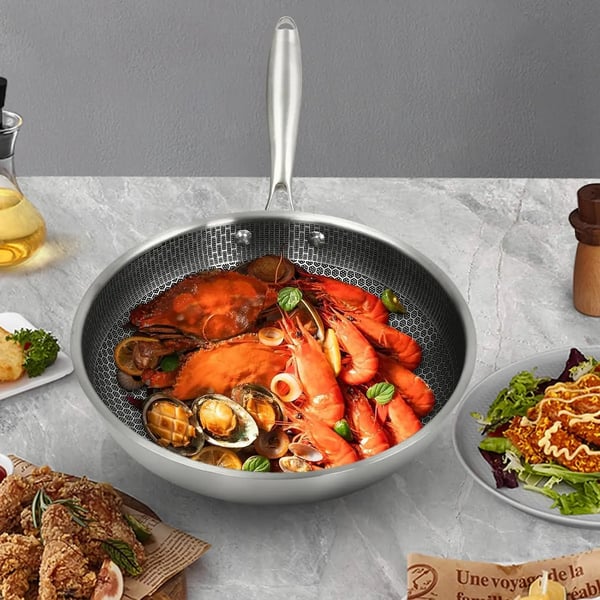 Kogewok, 410 rustfrit stål, non-stick belægning,32 cm, Mørk Grå