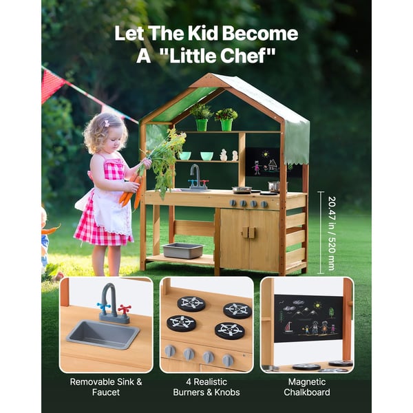 Mud Kitchen Leikkisetti, Kestävä Setri Puu, Repeämätön Katto,1Set