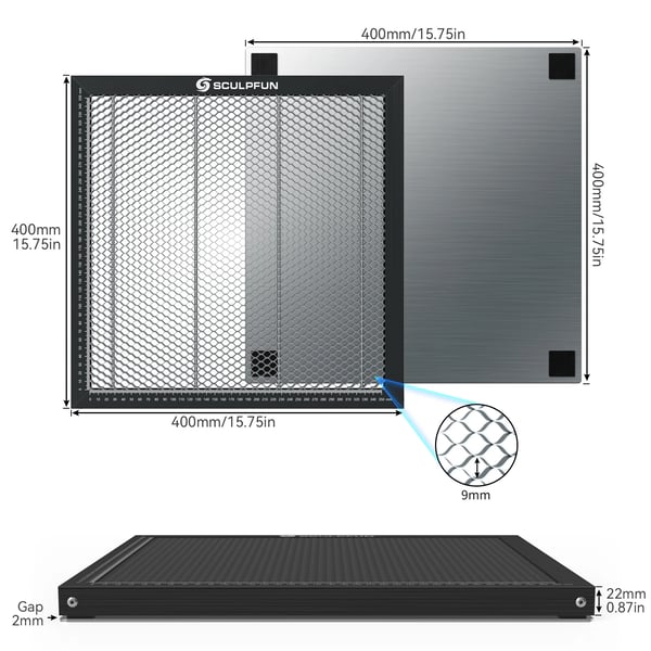 Laser Skæring Arbejdsbord, 400mm x 400mm, Stålmateriale, Kompatibilitet med CO2 og Diode Gravører, Høj Planhed for Præcisionsskæring