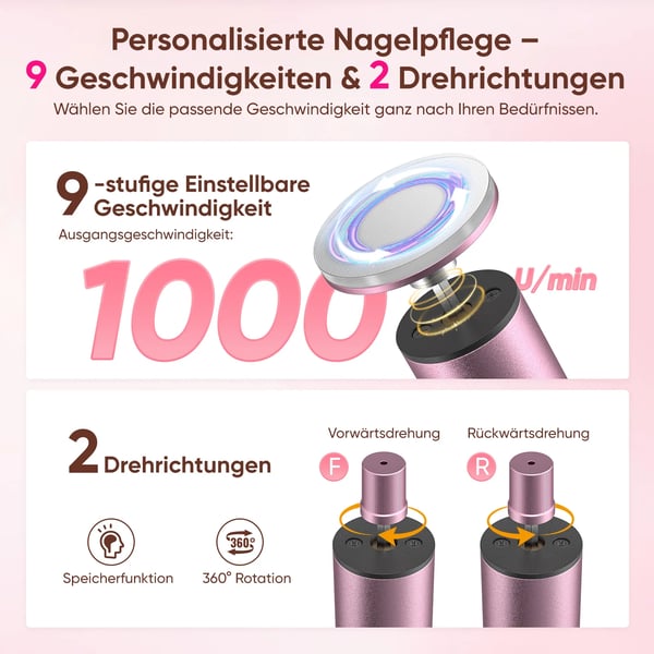 Fodcallusfjerner, Justerbare hastigheder, USB genopladelig,Pink