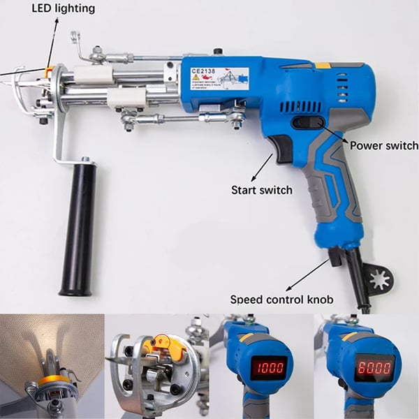 Elektrisk Tufting Pistol, Justerbar Hastighed 1000-6000rpm, Frontlys,AK-V 100V-240V