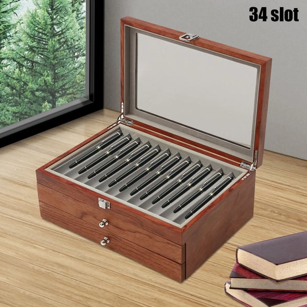 Pennburk, 34 fack, elegant displaydesign, Brun