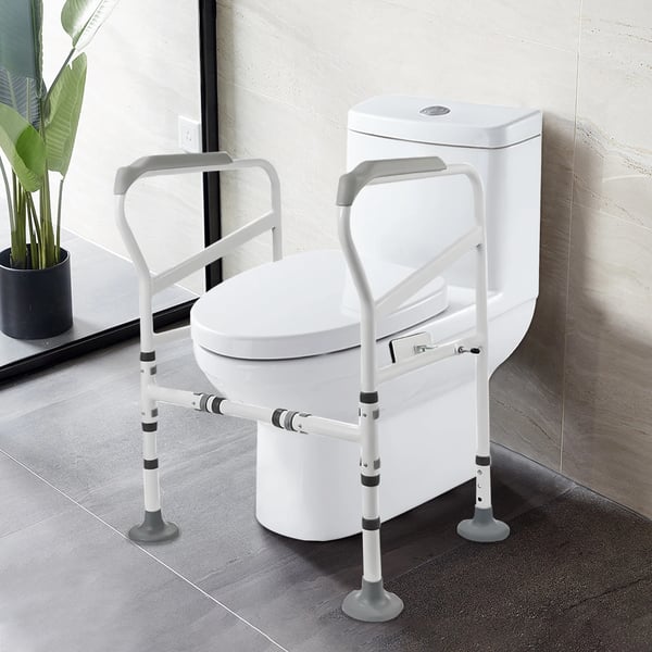 Toiletstøttebøjle, Justerbar højde 68,5-73,5 cm, Belastningsevne 150 kg, Armlæn længde 48 cm, Fritstående design, Vægt 6,7 kg
