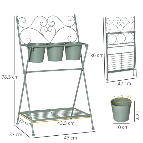 Plantebord, Metal Konstruktion, Sammenklappeligt Design,Grøn, 47X37X78.5 cm