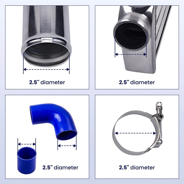 Intercooler, 27" x 7" x 2.5", 6061 Aluminium, 2.5" Rørlængde, 1.8mm Rørtykkelse, Rør & Fin Design