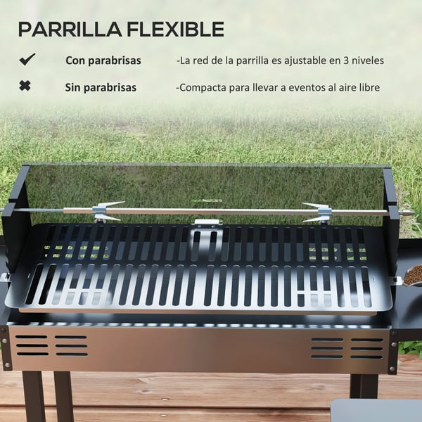 Bärbar Kolgrill, Svängbar Spettfunktion, Robust Design, Svart
