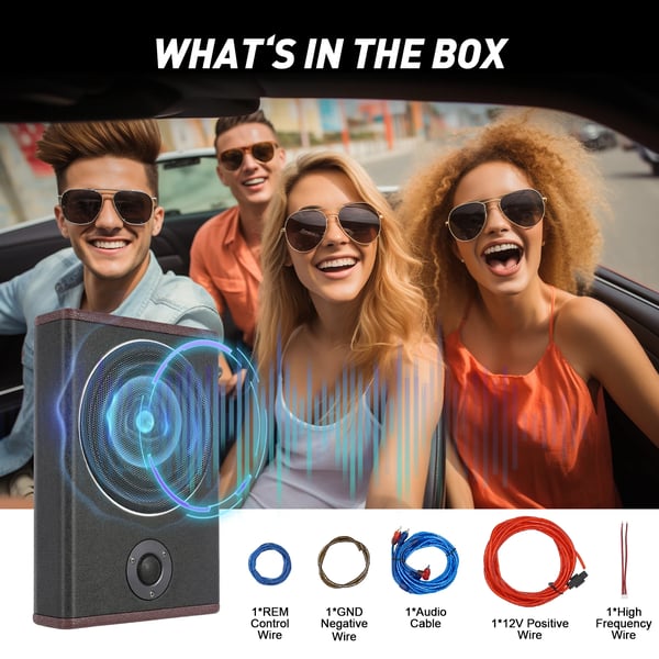 Bil Subwoofer, Ultra Slim Design, Kraftfuld Lydudgang,sort