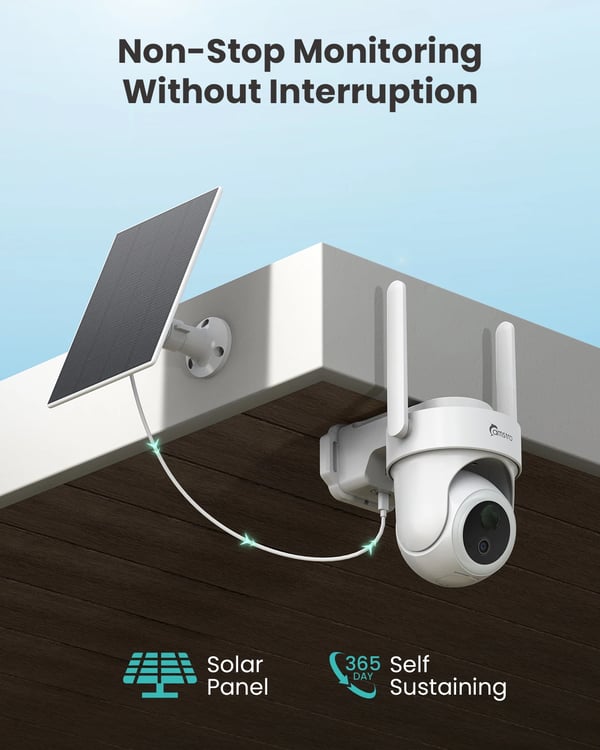 Trådløs solenergi IP-kamera, 8MP opløsning, dual band WiFi (2.4G/5.8G), 360° panoramisk udsigt, dual lysdesign, IP66 vandtæt rating