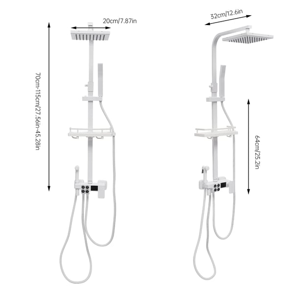 Brusesystem, Rustfrit Stål, Væghængt, Top Spray Størrelse 29,5*19cm, 4 Udsugninger, Justerbar Højde 70cm-115cm