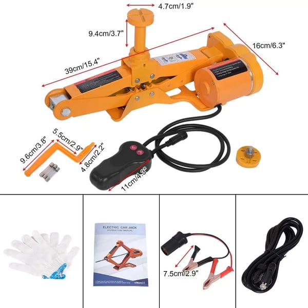 Elektrisk Biljek, 12V, 3 Tons Kapacitet, Løfteområde 12-35 cm, Maksimal Strøm 15A, Kompakt Design