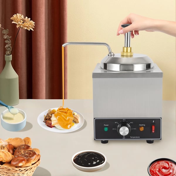 Kommersiel Sauce Dispenser, 650W Effekt, 2.1QT Kapacitet, 220V Spænding, 201 Rustfrit Stål Materiale, Justerbar Temperaturkontrol 30-110℃